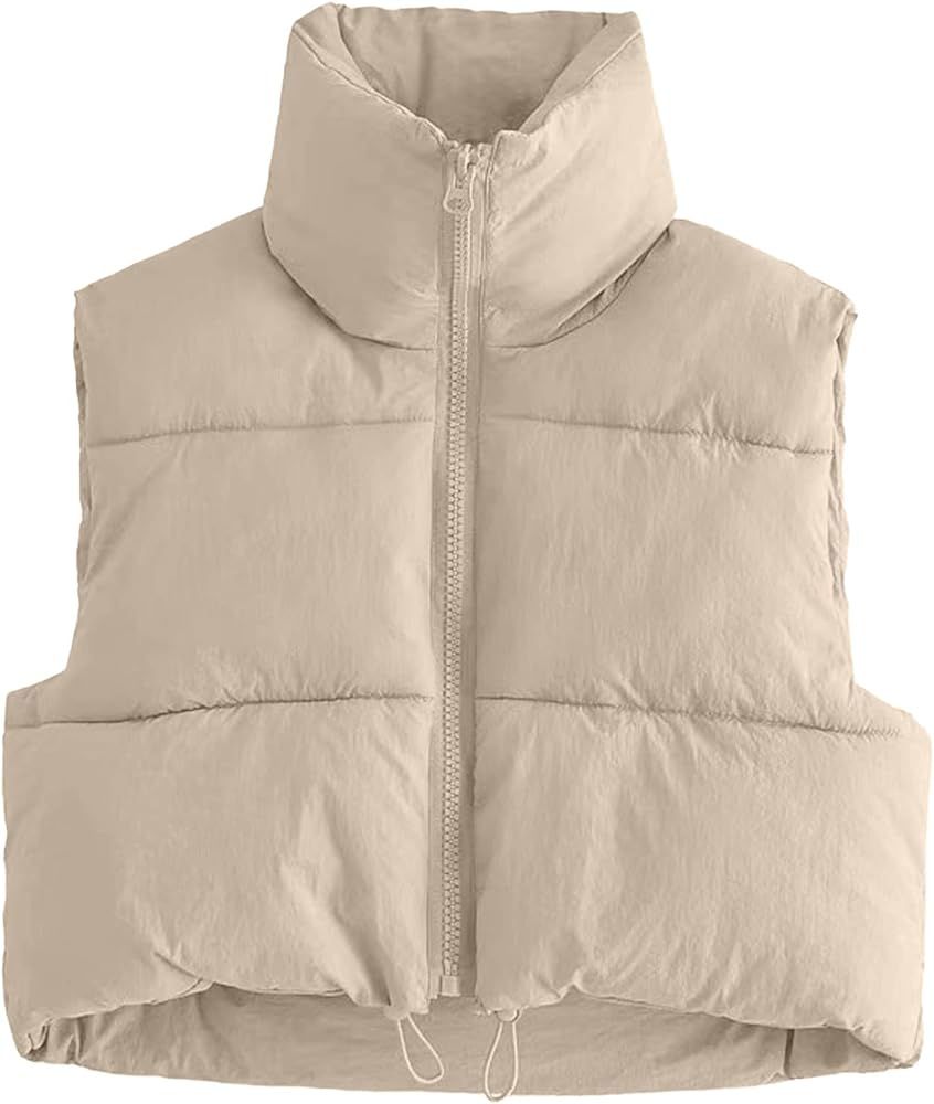Ainangua Women's Crop Padded Vest Stand Collar Lightweight Sleeveless Puffer Zip Up Gilet Outerwe... | Amazon (US)