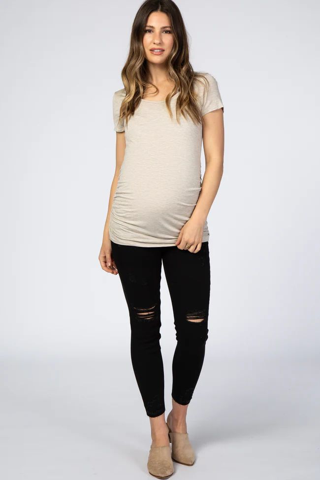 Black Distressed Raw Hem Maternity Jeans | PinkBlush Maternity