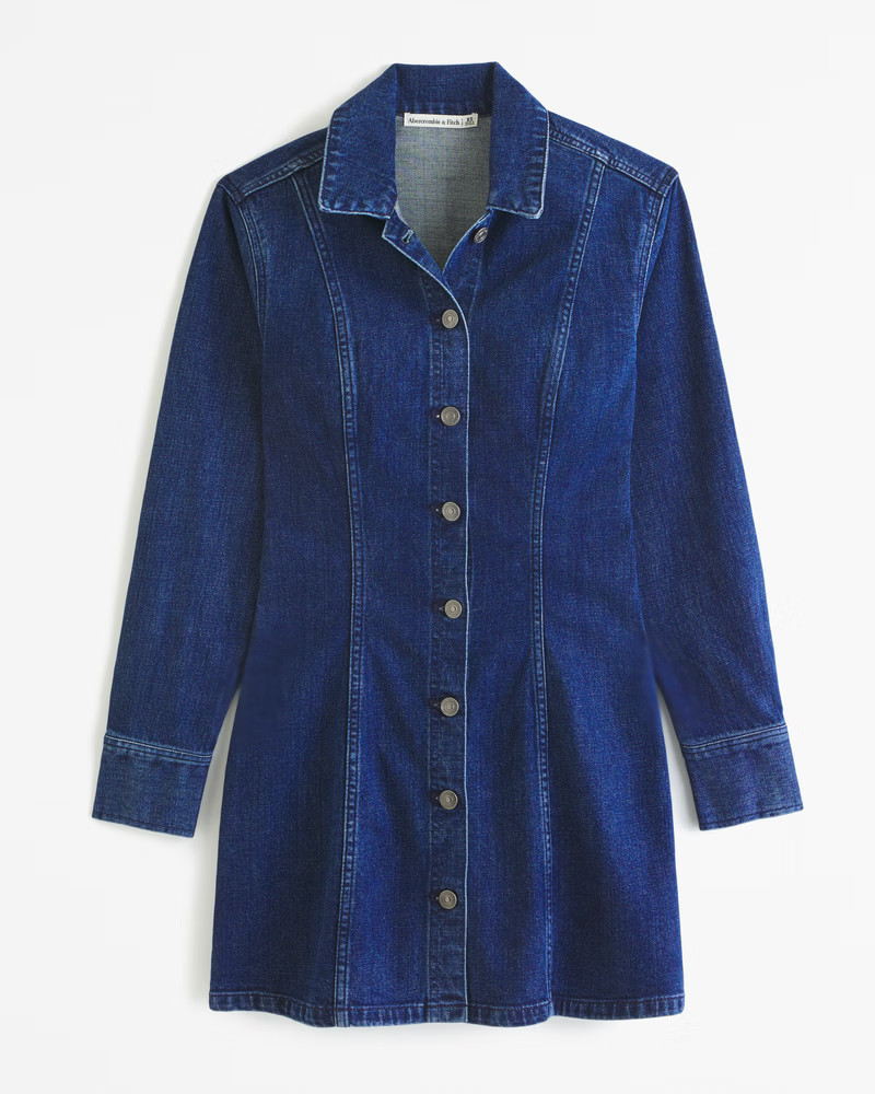 Abercrombie & Fitch Women's Denim Shirt Dress in Dark Wash - Size XXS PETITE | Abercrombie & Fitch (US)