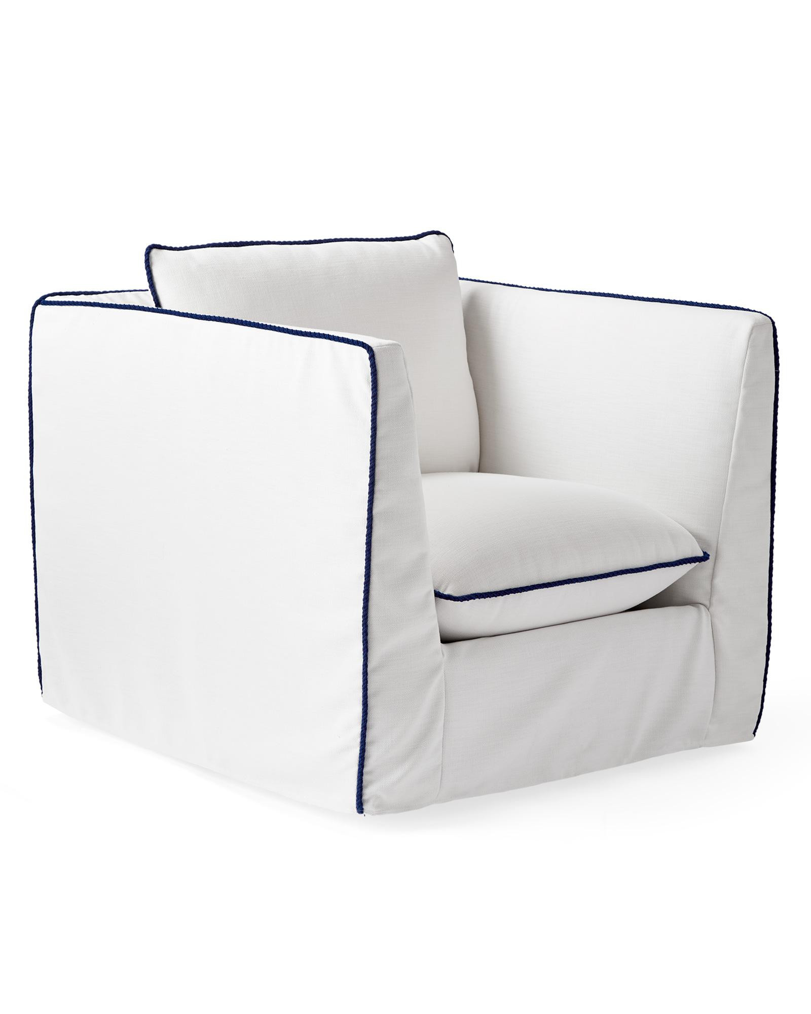 Paros Swivel Chair with Mediterranean Blue Rope Trim | Serena and Lily