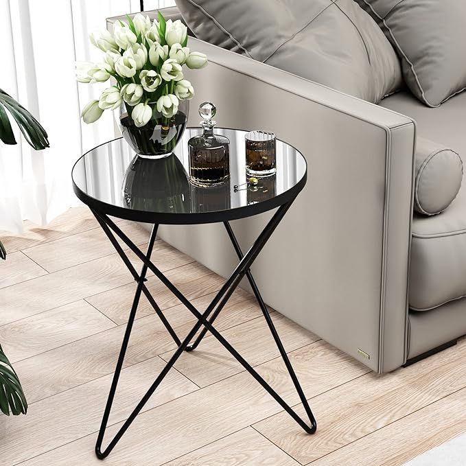 Modern Round Side Table, End Table with Marble Effect Top and Gold Metal Frame, Small Side Table ... | Amazon (US)