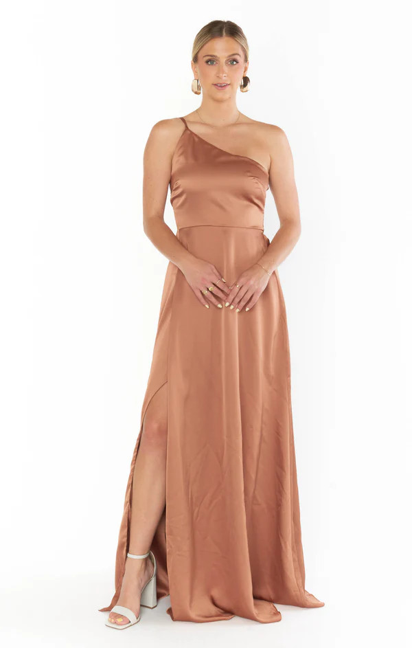 Shannon One Shoulder Dress ~ Copper Luxe Satin | Show Me Your Mumu