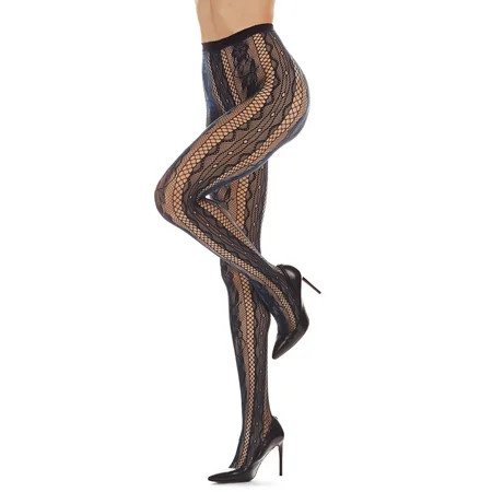 MeMoi Women s Linear Floral Netted Nylon Tights - Womens - Female Medium/Large Two Tone Gray | Walmart (US)