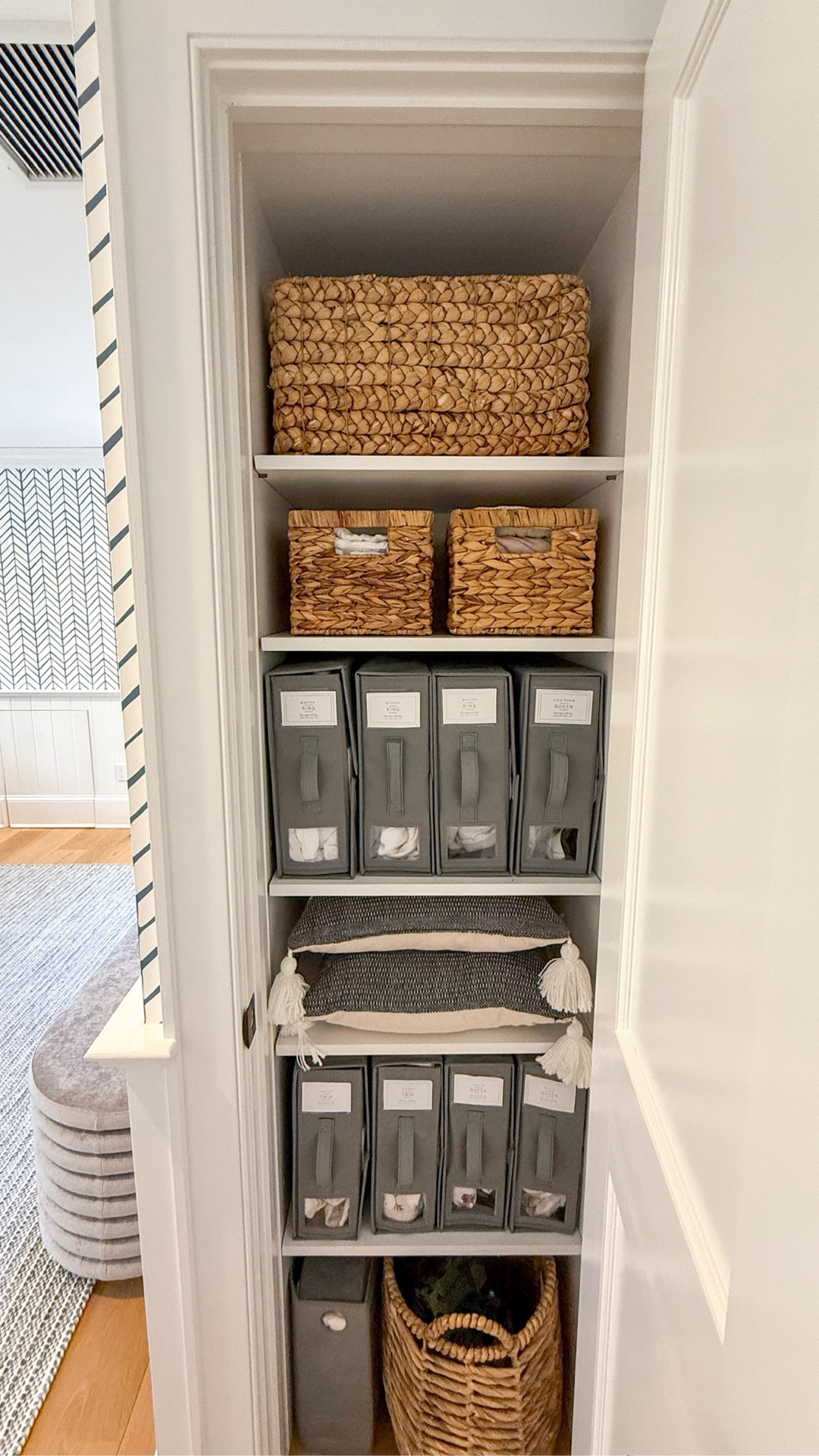 Sheets are bulky, awkward, and nearly impossible to keep looking neat. Even with the best intentions, they instantly make a closet feel messy. 
Sheet cubes are such an easy solution — throw them in, zip, done. The uniformity alone makes the space feel calmer 🤍 
 
Also, aim for 2–3 sets per everyday bed — one on the bed, one backup, and maybe one seasonal or holiday set.  Many of us are using the same sheets on repeat, we wash and they go right back on the bed. If you buy a new set, let an older one go. 

#LTKHome #LTKmomlife