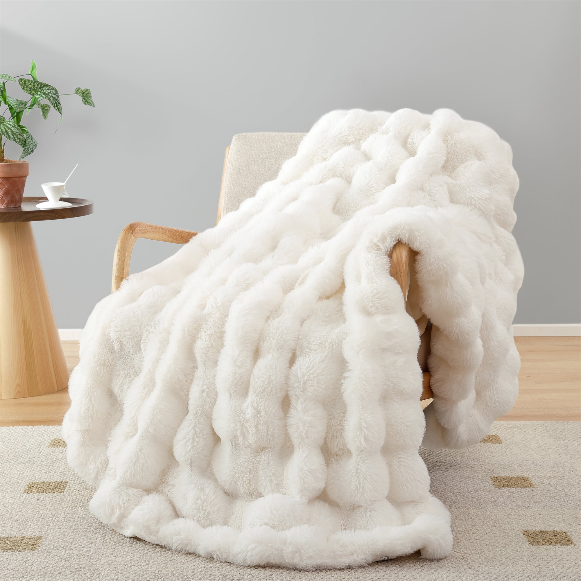 SPRINDAY Faux Fur Rabbit Fleece Cream Throw Blanket , Soft Cozy Throw Blanket for Bed Couch Livin... | Walmart (US)