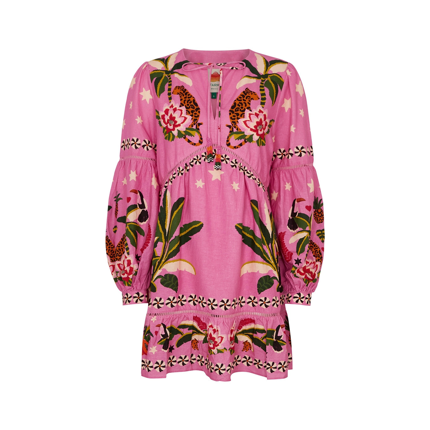 Farm Rio Leopard Forest Printed Linen-blend Mini Dress - Pink - L | Harvey Nichols (Global)