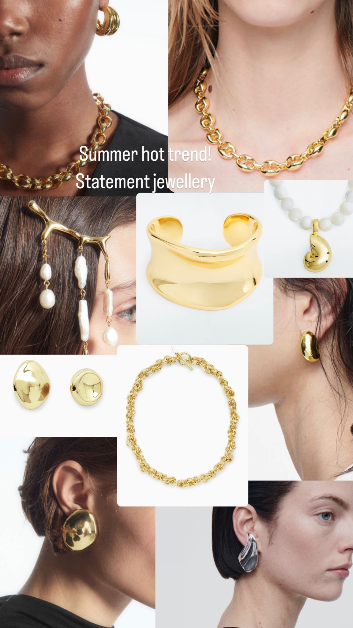 Statement jewellery 

#chunkyjewellery #chunkynecklace #cuff #statementearrings #earrings #gold #goldjewellery #goldcuff #goldnecklace #cos #cosjewellery 