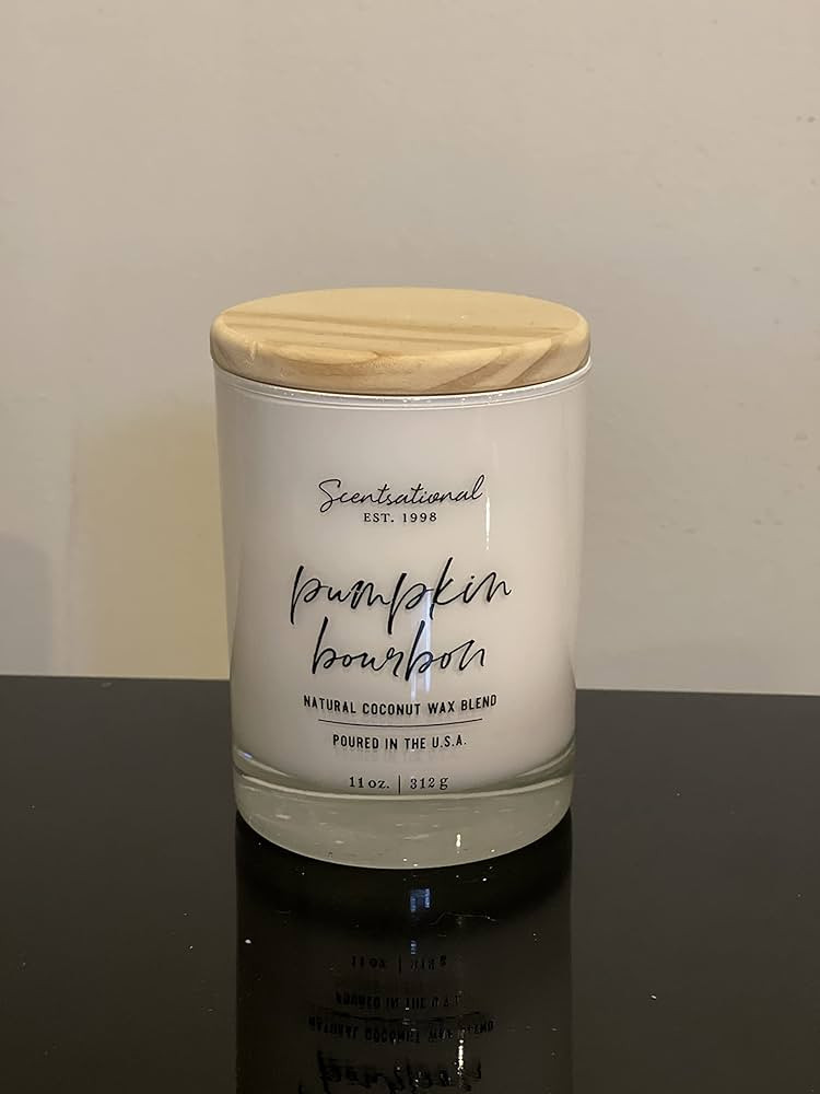 Natural Coconut + Beeswax Scented Candle Pumpkin Bourbon in Glossy White Jar with Metal Rose Gold... | Amazon (US)