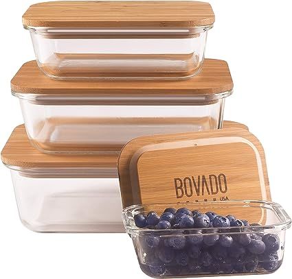 Bovado Set of 4 Rectangular Glass Food Storage Containers (12 oz + 20 oz + 35 oz +50 oz) with Eco... | Amazon (US)