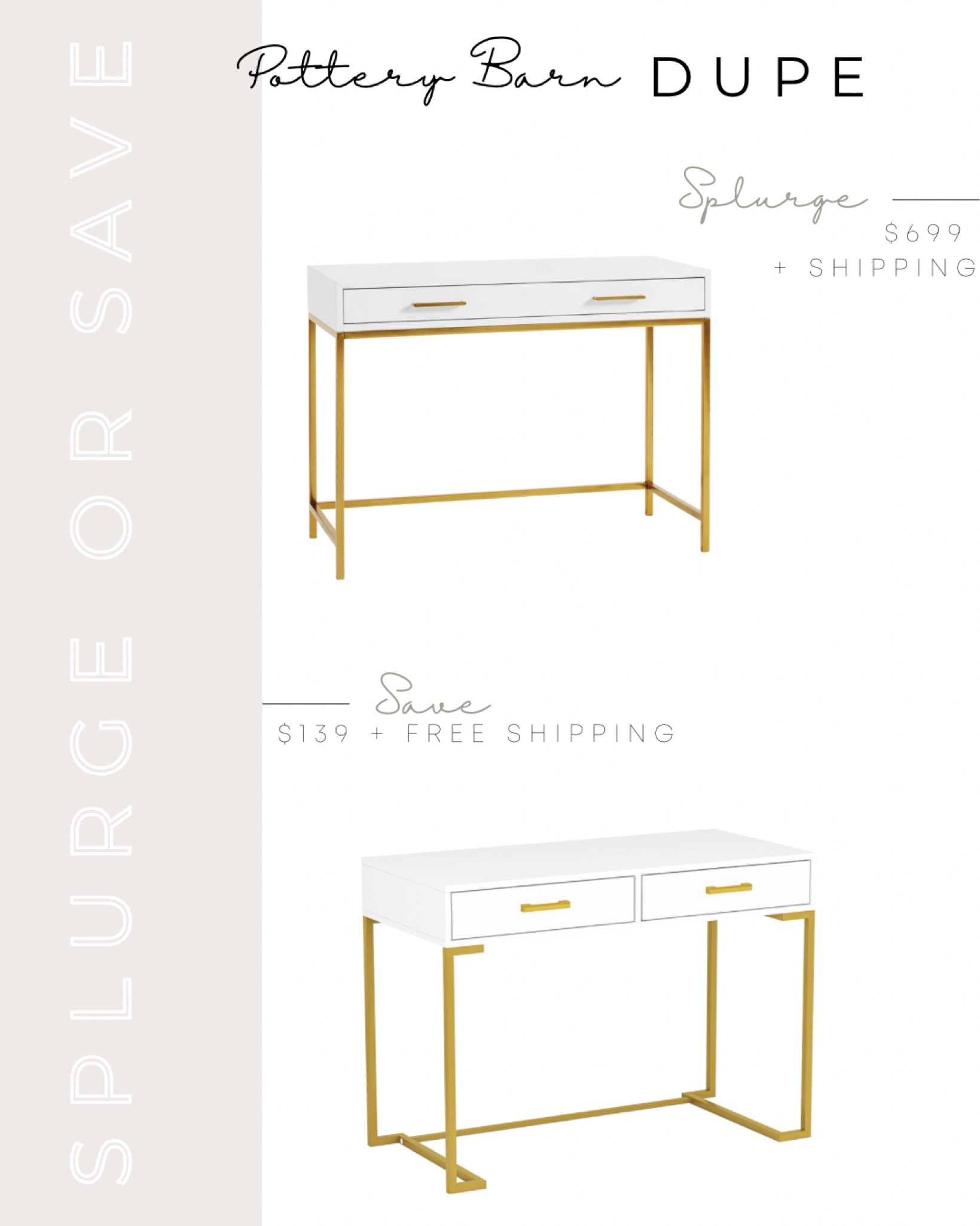 Blaire Small Space Desk and Gold Paige Desk Chair Set