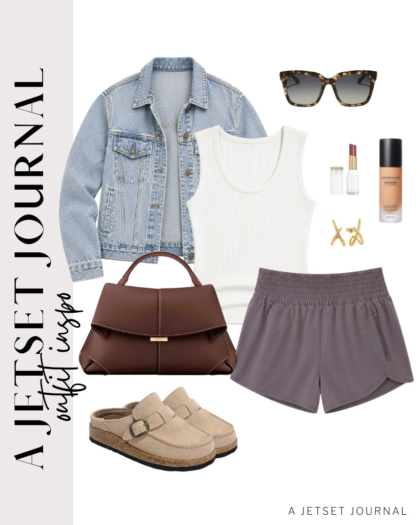 The last outfit is these high-waisted shorts paired with a tank top from BESTPOEM and a denim jacket. Project Cloud’s leather clogs and a leather top-handle bag complement this fit. Complete the look with DIFF bella sunnies and REVLON tinted lip balm.

#LTKSeasonal #LTKSaleAlert #LTKTravel
 

 