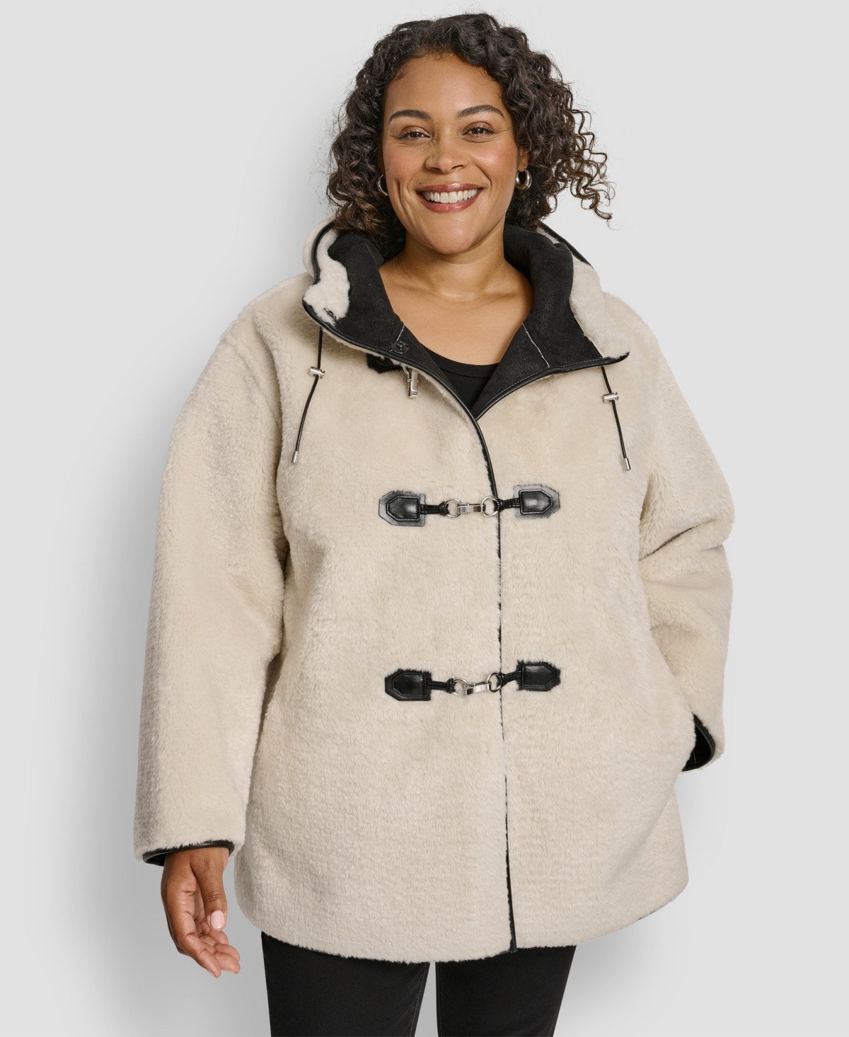 Dkny Plus Size Hooded Toggle Coat - Cream | Macy's
