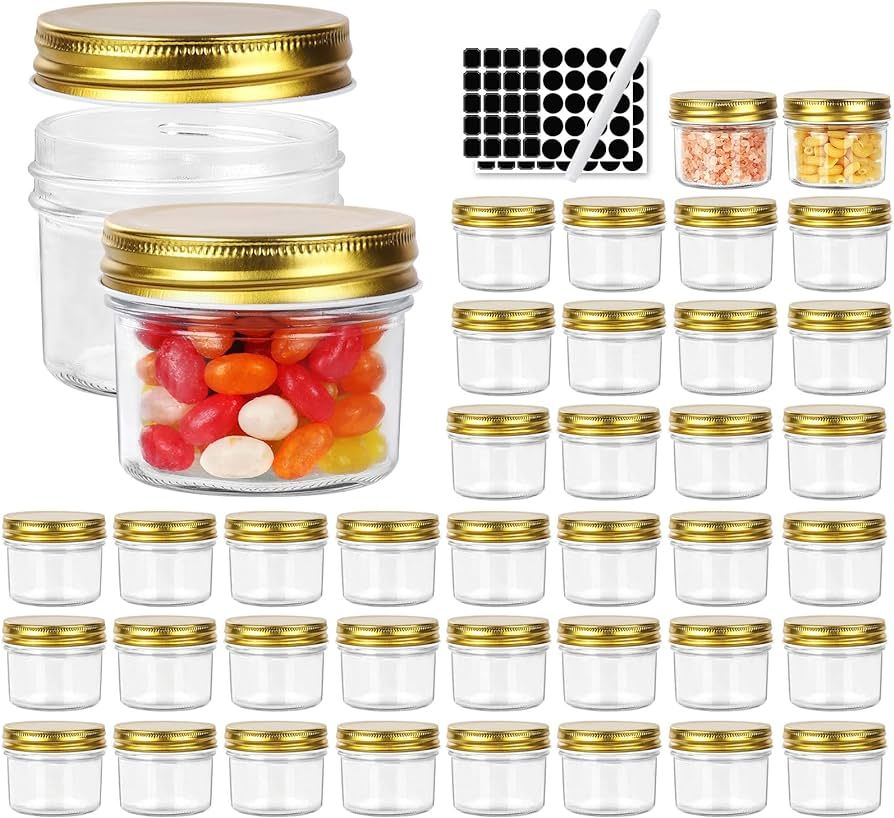 Betrome 4 oz Clear Glass Jars with Metal Golden Lids, 40 Pack 100ml Mason Jars For Kitchen Storag... | Amazon (US)