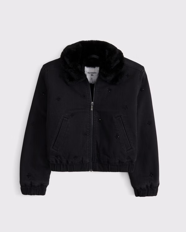 faux fur collar denim bomber jacket | Abercrombie & Fitch (US)