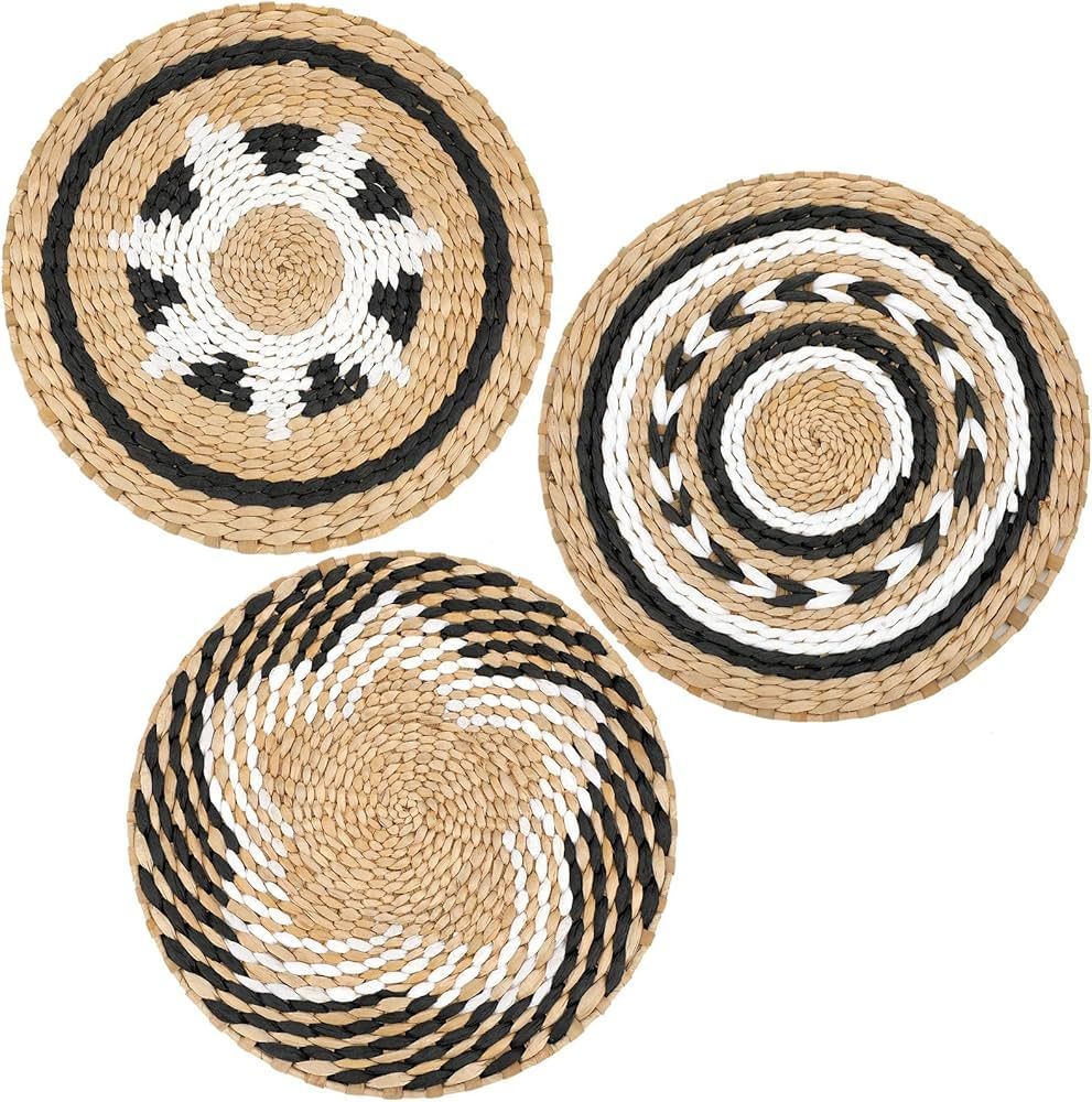 Boho Wall Basket Decor Set of 3 Decorative Bulrush Woven Basket Wall Decor Set Rustic Hanging Han... | Amazon (US)