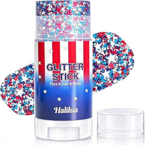 4th of July Body Glitter Stick, Patriotic Hair Face Glitter Stick, Fourth of July Outfits and 250th Anniversary Accessories, USA Flag Accessories for Women, Red White and Blue Waterproof Hair Glitter | Amazon (US)