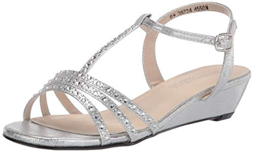 Touch Ups Women's T-Strap Wedge Sandal, Silver, 6.5 | Amazon (US)