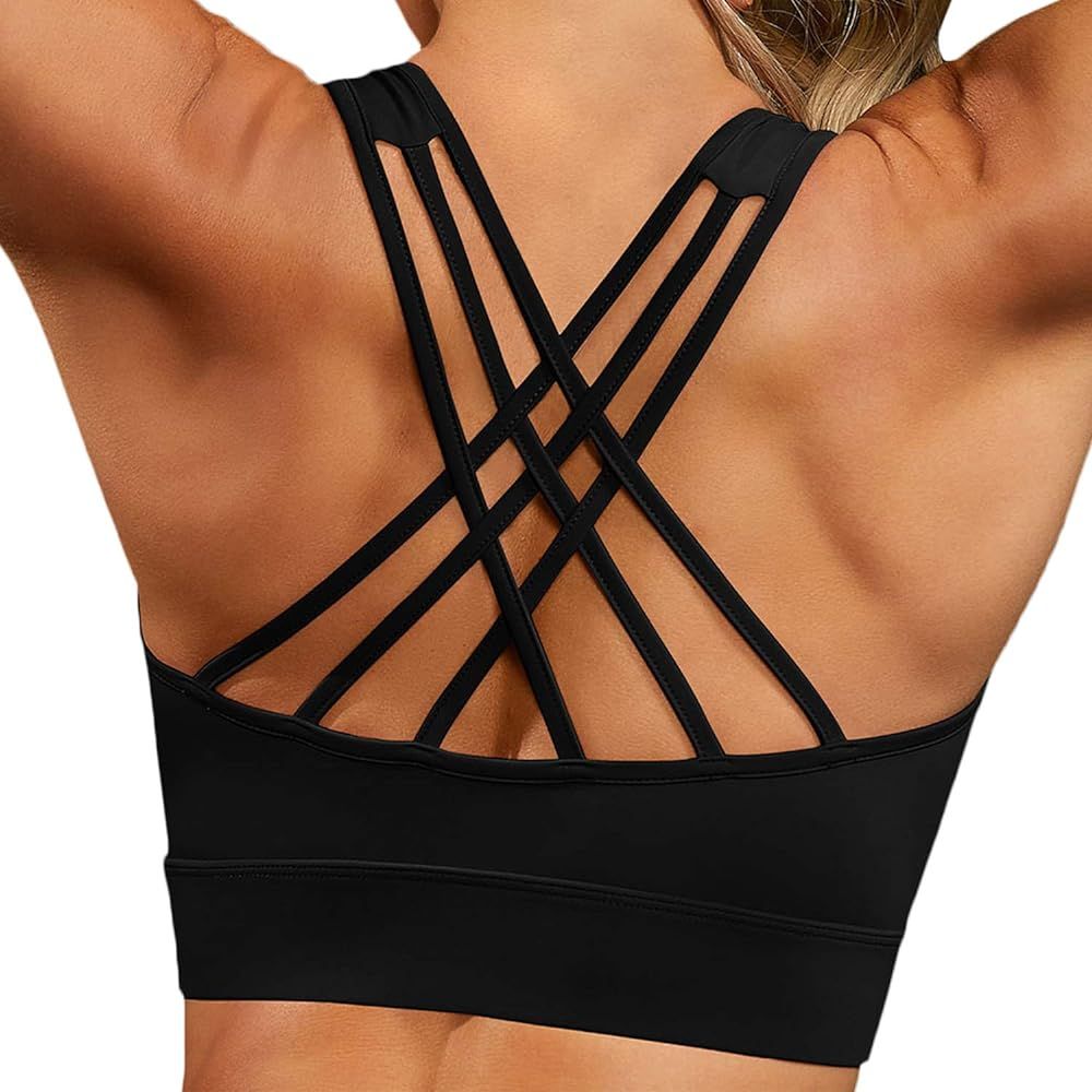 DIRASS Sports Bras for Women Medium Support Strappy Crisscross Back Workout Yoga Bra | Amazon (US)