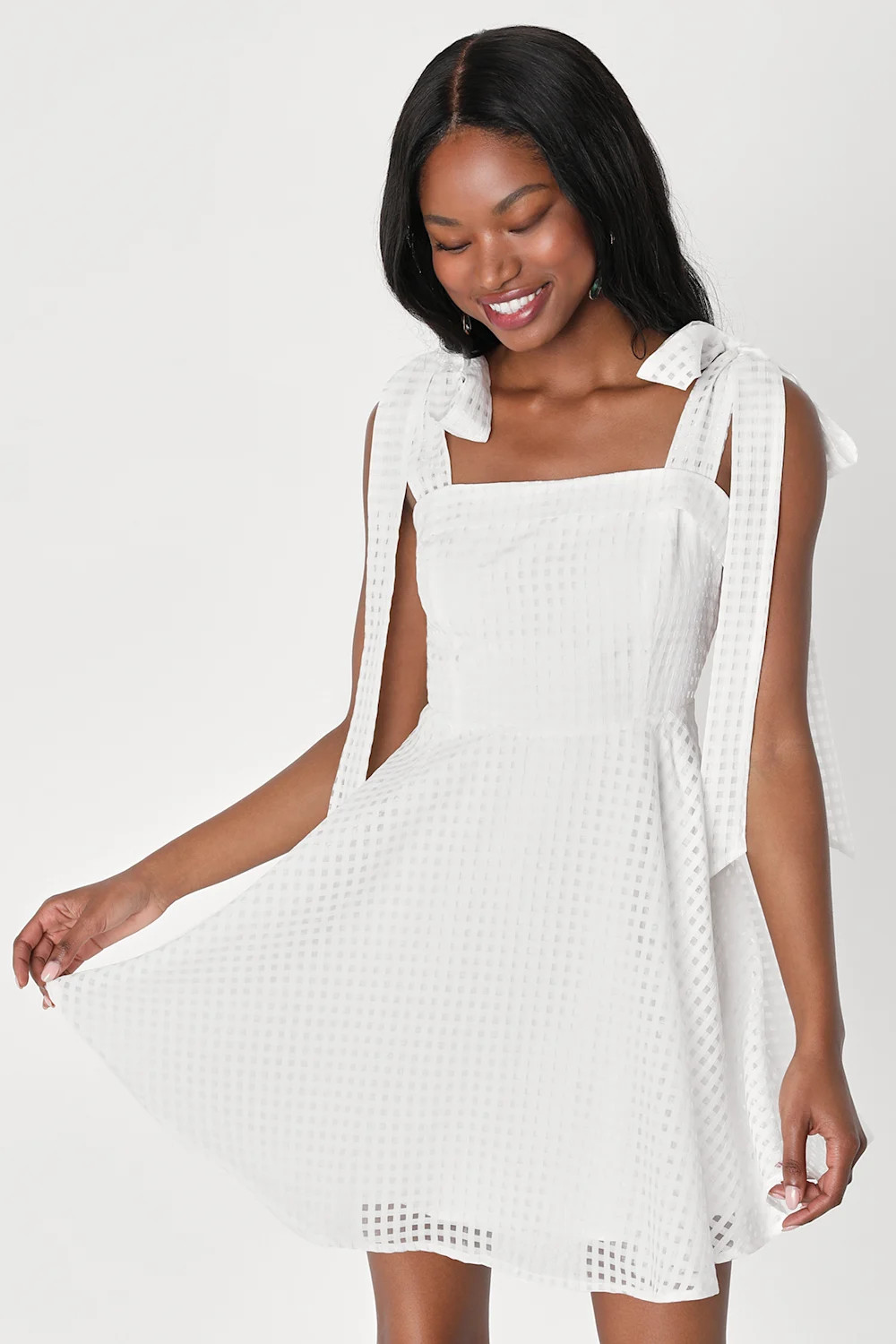 Forever Darling White Gingham Burnout Tie-Strap Mini Dress | Lulus (US)