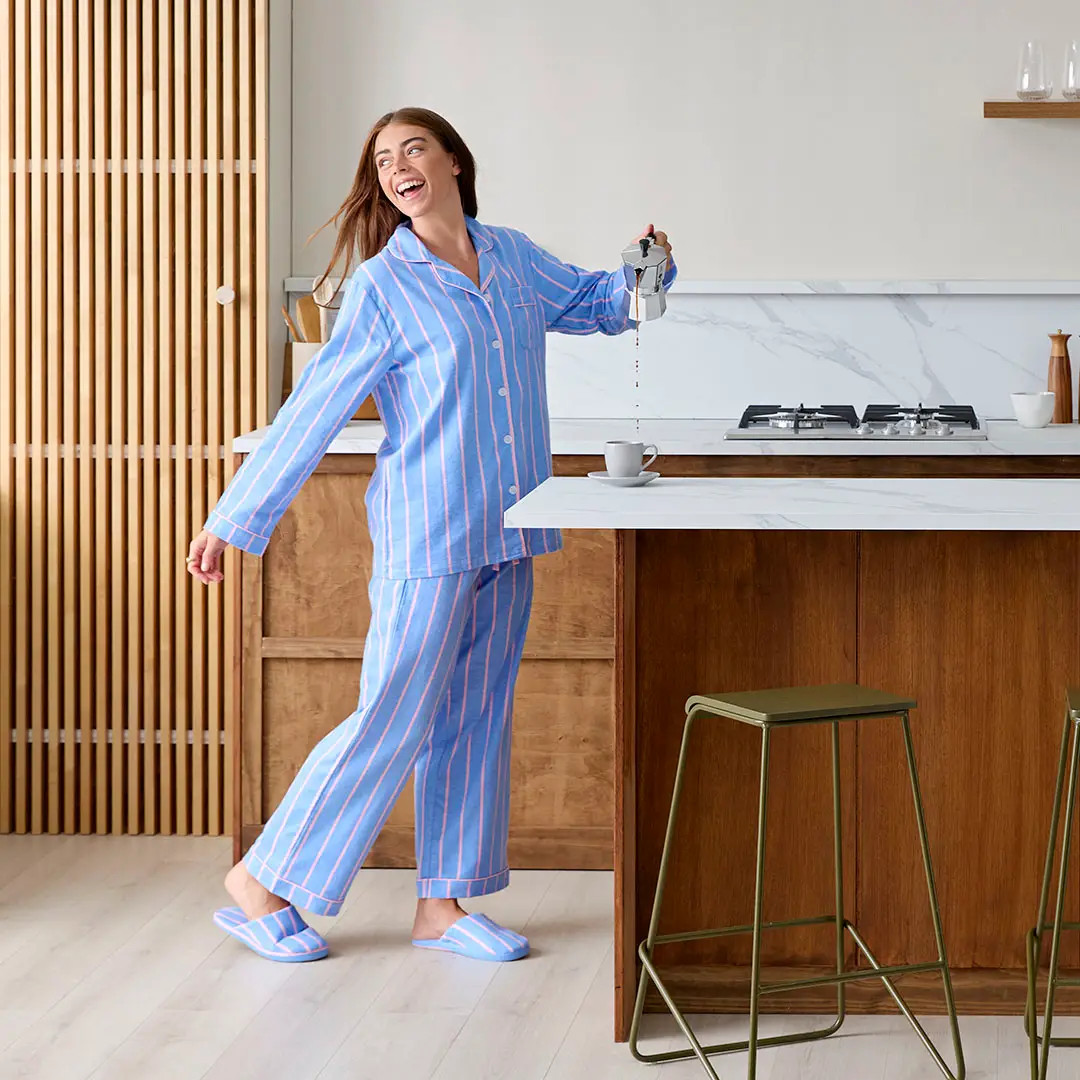 Henri Stripe Flannelette Pyjamas - Blue | Bed Bath N' Table
