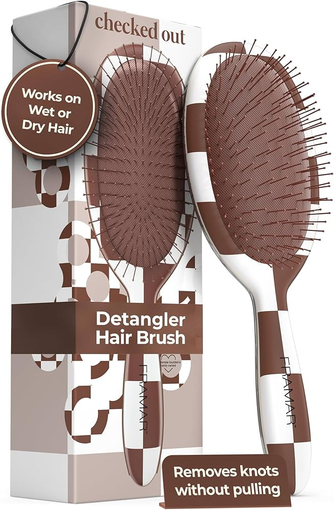 FRAMAR Checkered Detangling Hair Brush – Wet Hair Brush For Women, Detangler Brush For Curly Ha... | Amazon (CA)