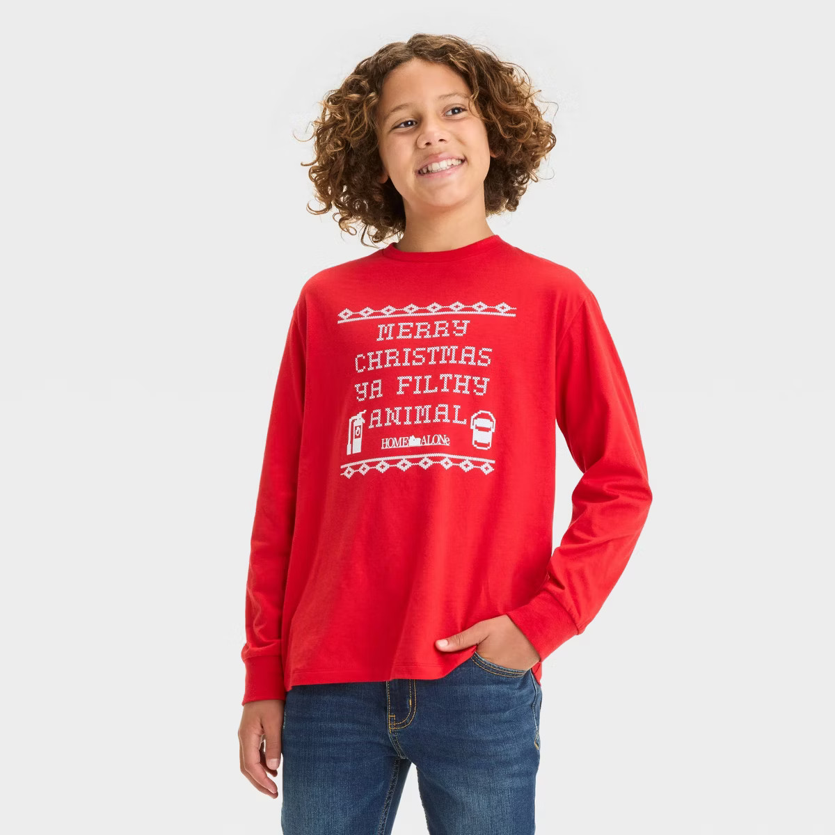 Boys' Long Sleeve Home Alone Christmas Graphic T-Shirt - art class™ Red | Target
