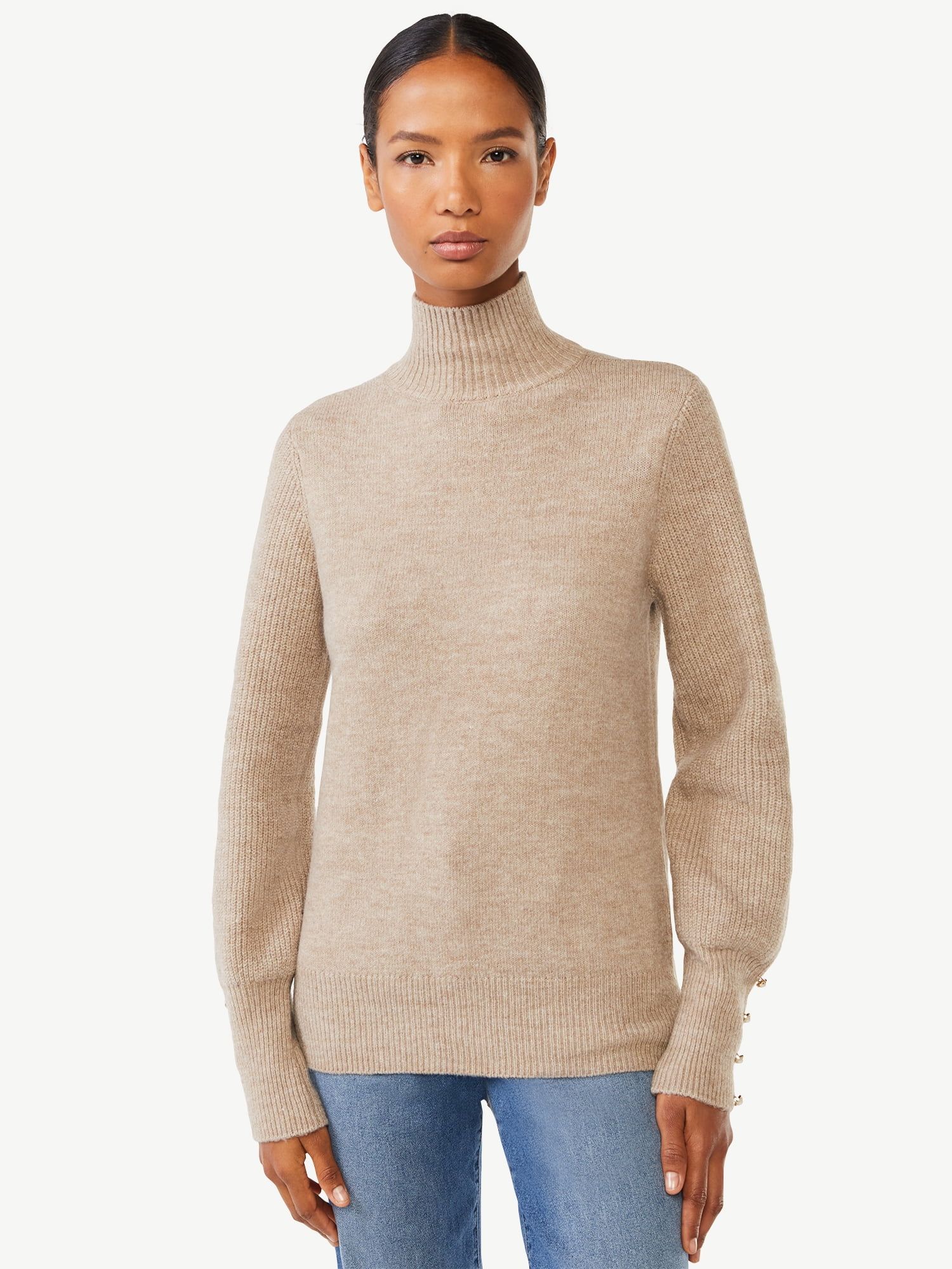 Scoop Women's Button Cuff Turtleneck Sweater | Walmart (US)