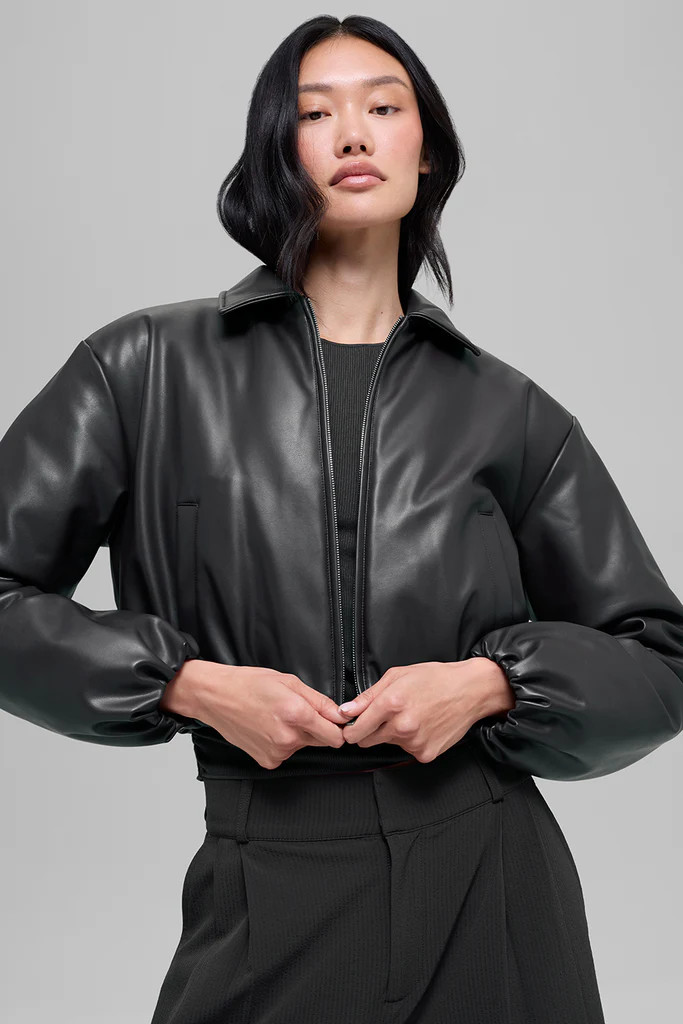 Faux Leather Cropped Premier Bomber | Alo Yoga (US)
