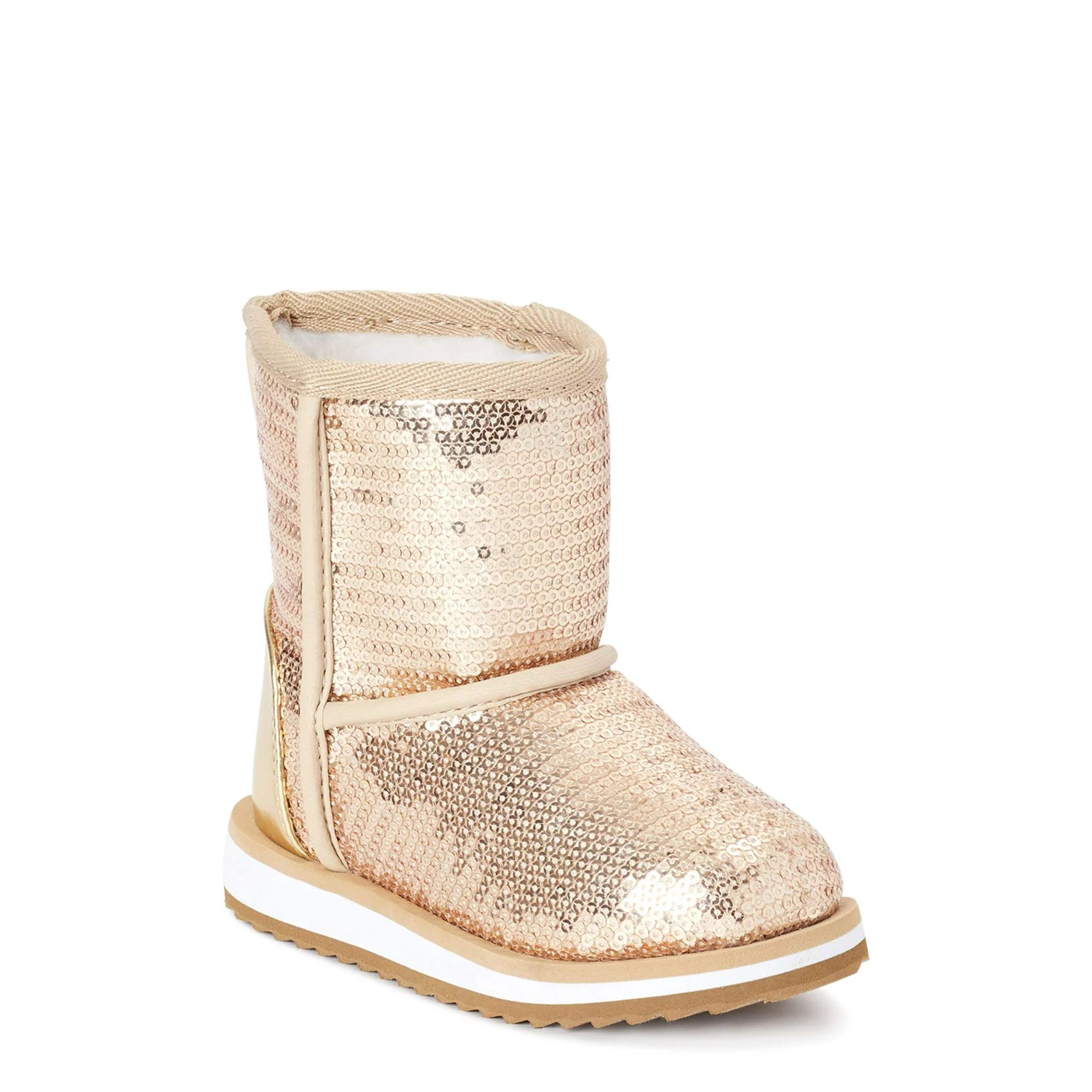 Wonder Nation Toddler Girls Shiny Sequin Faux Shearling Boots | Walmart (US)
