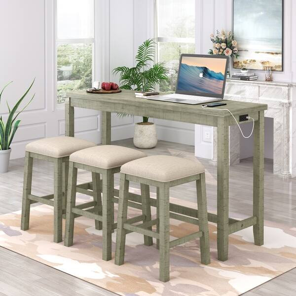 4 Pieces Counter Height Dining Table with 3 Fabric Padded Stools, Multi-Functional Rustic Bar Din... | Bed Bath & Beyond
