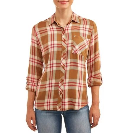 Women's Button Front Plaid Top | Walmart (US)