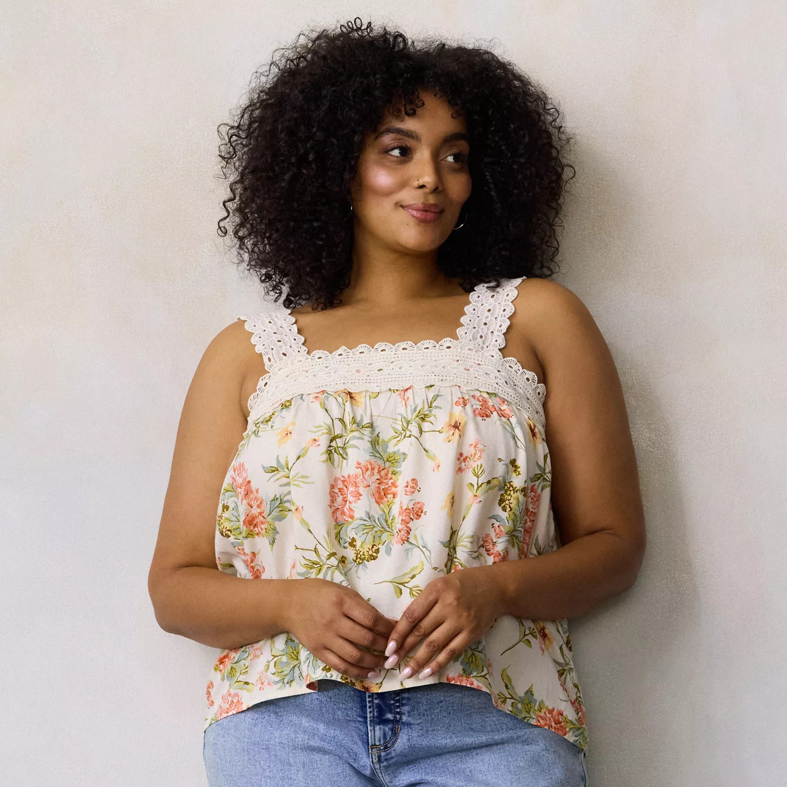 Plus Size LC Lauren Conrad Lace Trim Square Neck Tank Top | Kohl's