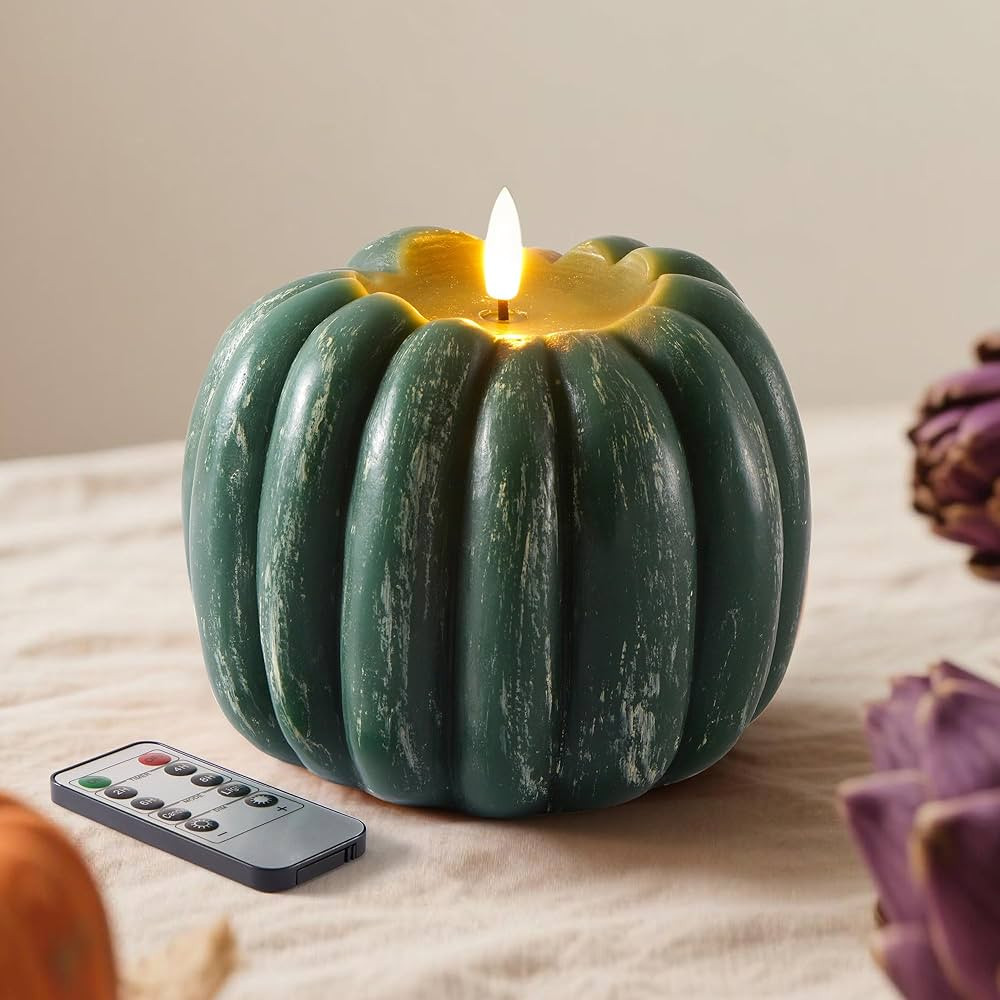 Fall Decorations for Home, Flickering Flameless Wax Pumpkin LED Candle with Timer Remote Control,... | Amazon (US)