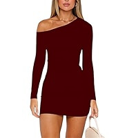 ForeFair Women's Off The Shoulder Long Sleeve Mini Dresses Double Lined Ruched Bodycon Club Party... | Amazon (US)