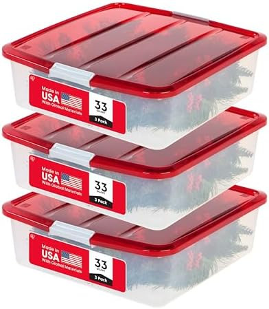 IRIS USA 33 Quart Christmas Wreath Storage Container Box with Lid, 3-Pack, Stackable Under Bed St... | Amazon (US)