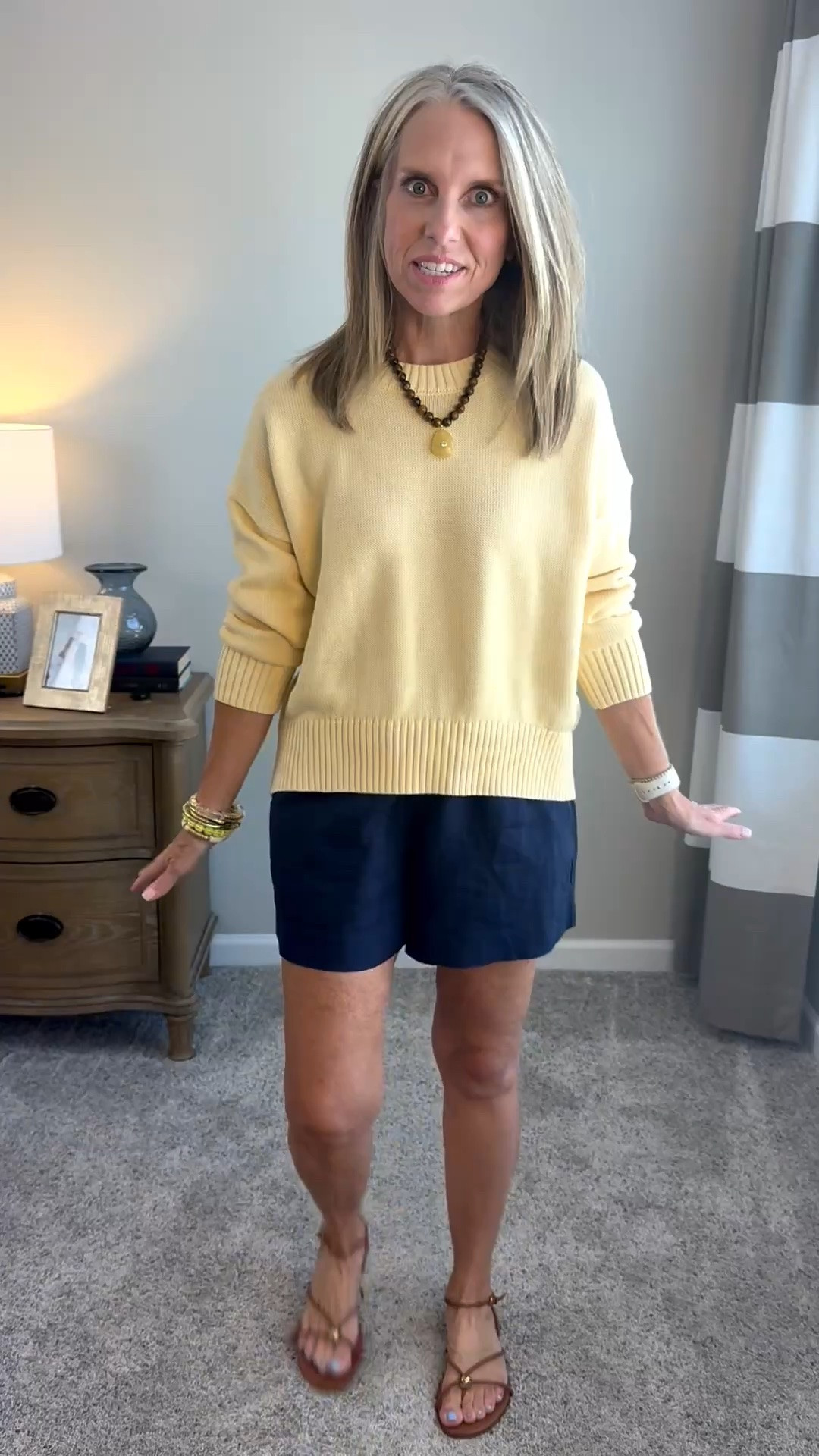 You haven’t tried these linen shorts yet, you need to change that ASAP. They are so good. I’m wearing size small in the shorts and an extra small and sweater.￼

#LTKdayinmylife #LTKootd #LTKOver40