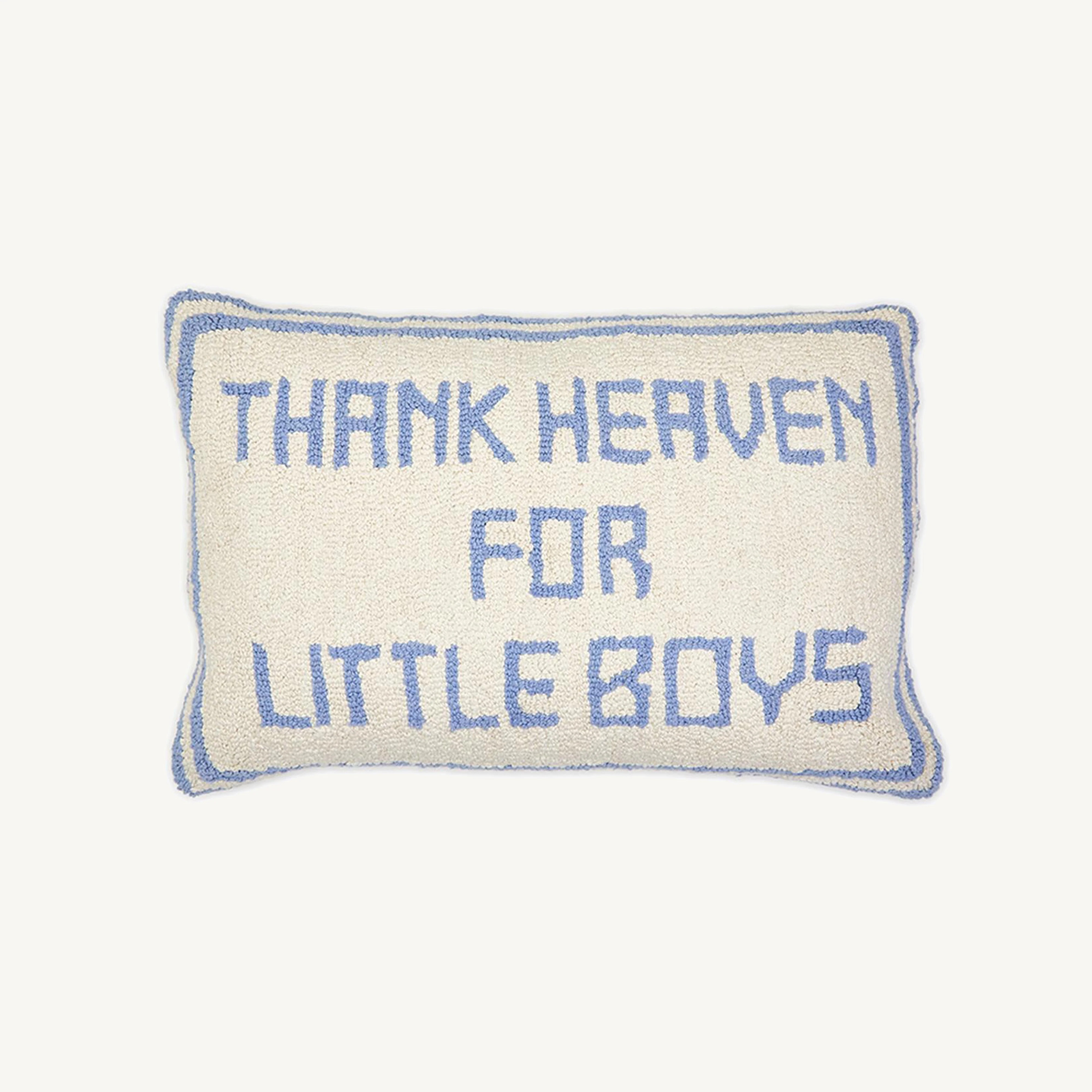 Thank Heaven Embroidered Pillow (Boy) - Two's Company | The Beaufort Bonnet Company
