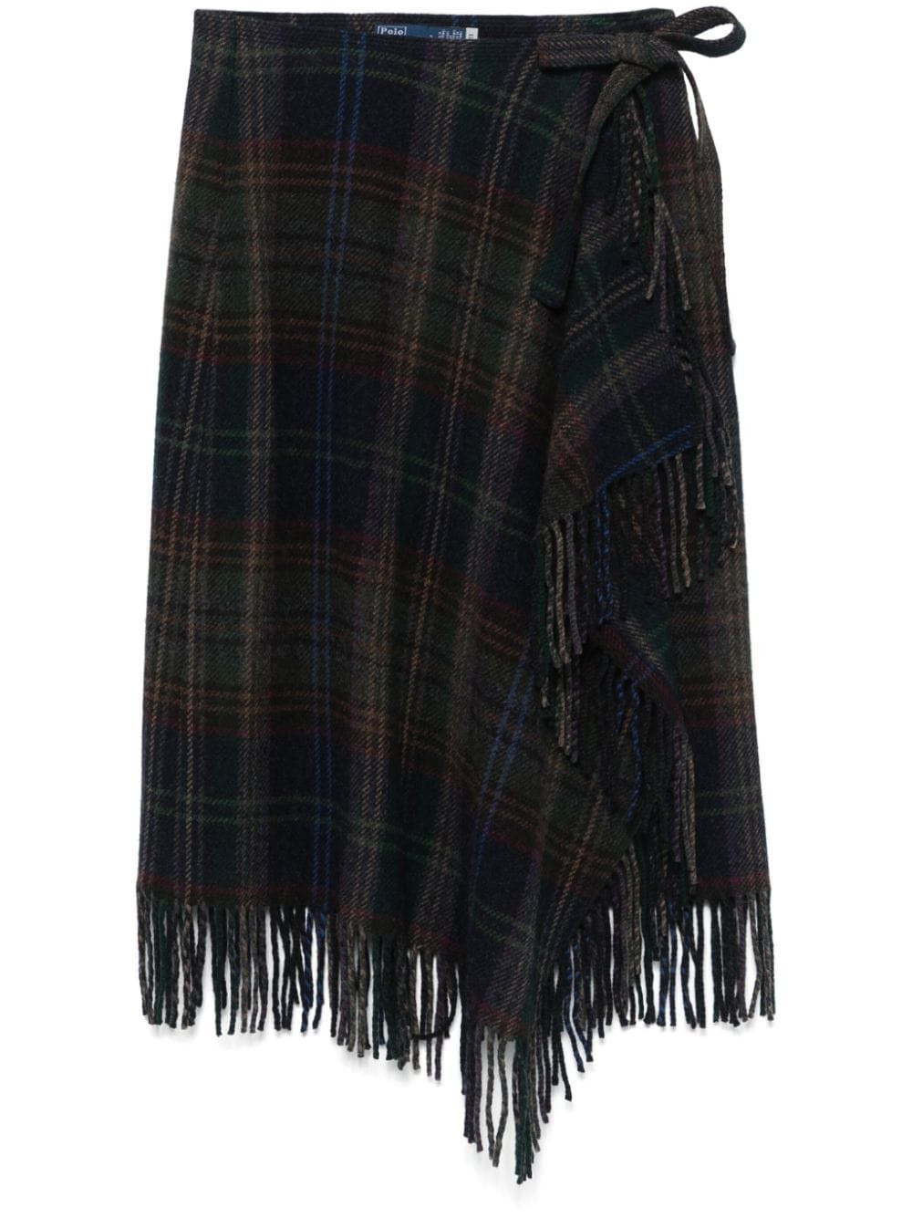 Polo Ralph Lauren fringe-trim plaid wrap skirt - Blue | Farfetch Global