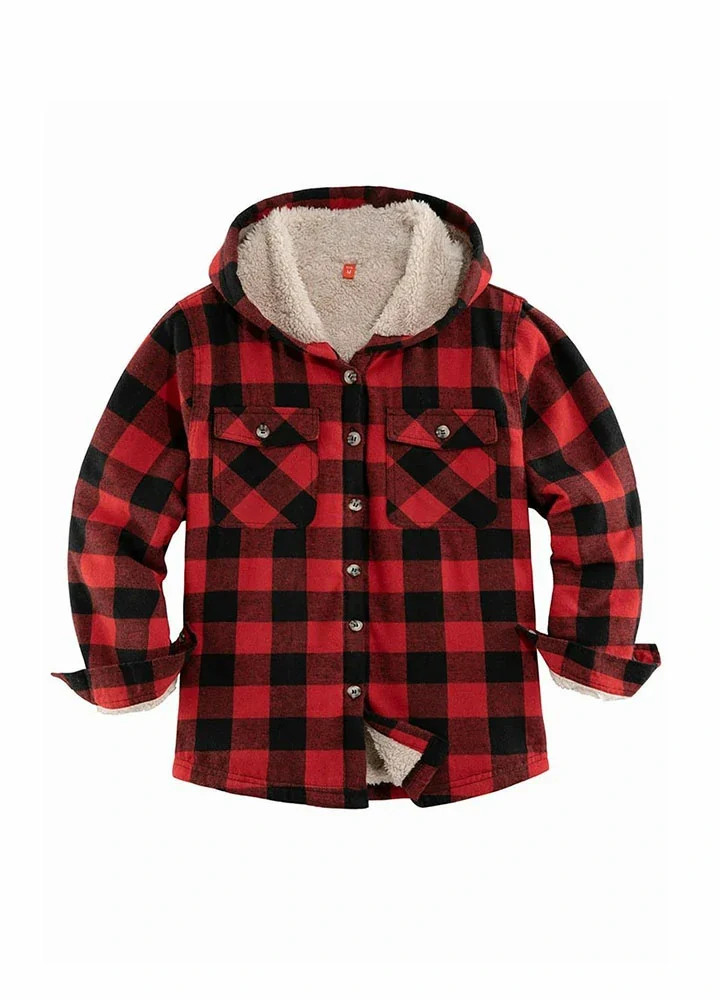 Kids Matching Family Buffalo Red Hooded Plaid Flannel Shirt Jacket | FlannelGo