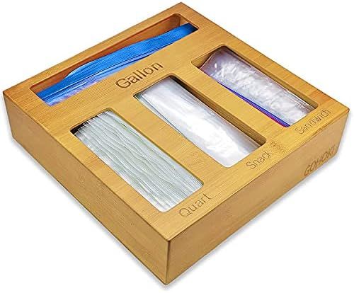 GoHoKi Bamboo Ziplock Bag Storage Organizer for Drawer, Laser Printing Ziploc Food Sandwich Stora... | Amazon (US)
