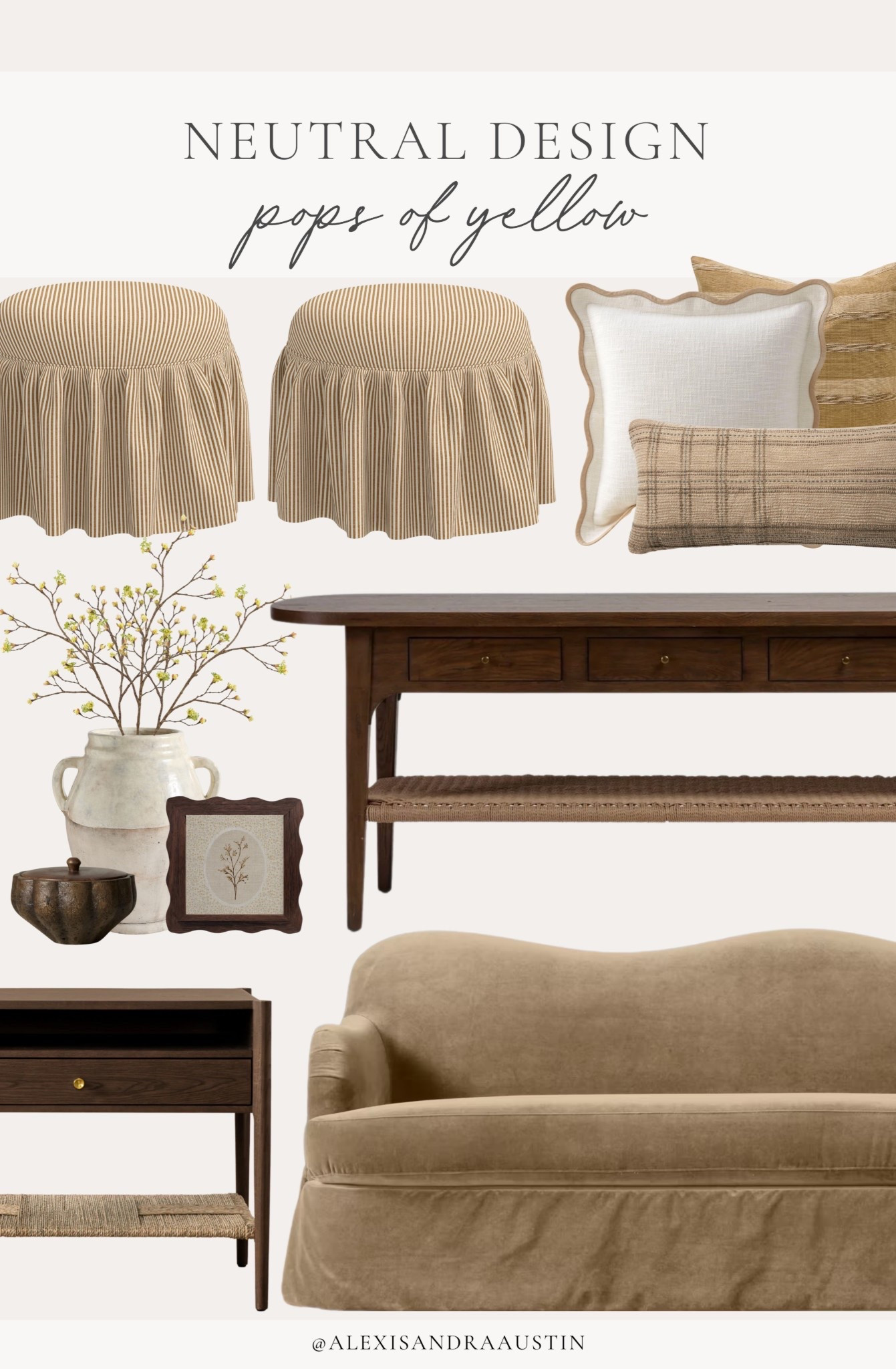 Spring style with pops of yellow! Loving the bright and airy vibes with fresh spring tones for a collected and timeless look. 

Home finds, neutral home inspo, furniture favorites, collected style, sofa details, console table, nightstand faves, neutral decor, ruffled ottoman, pops of yellow, spring style, cozy throw pillow, Wayfair, Interior Define, Amber Lewis, Etsy, shop the look!

#LTKHome #LTKSeasonal