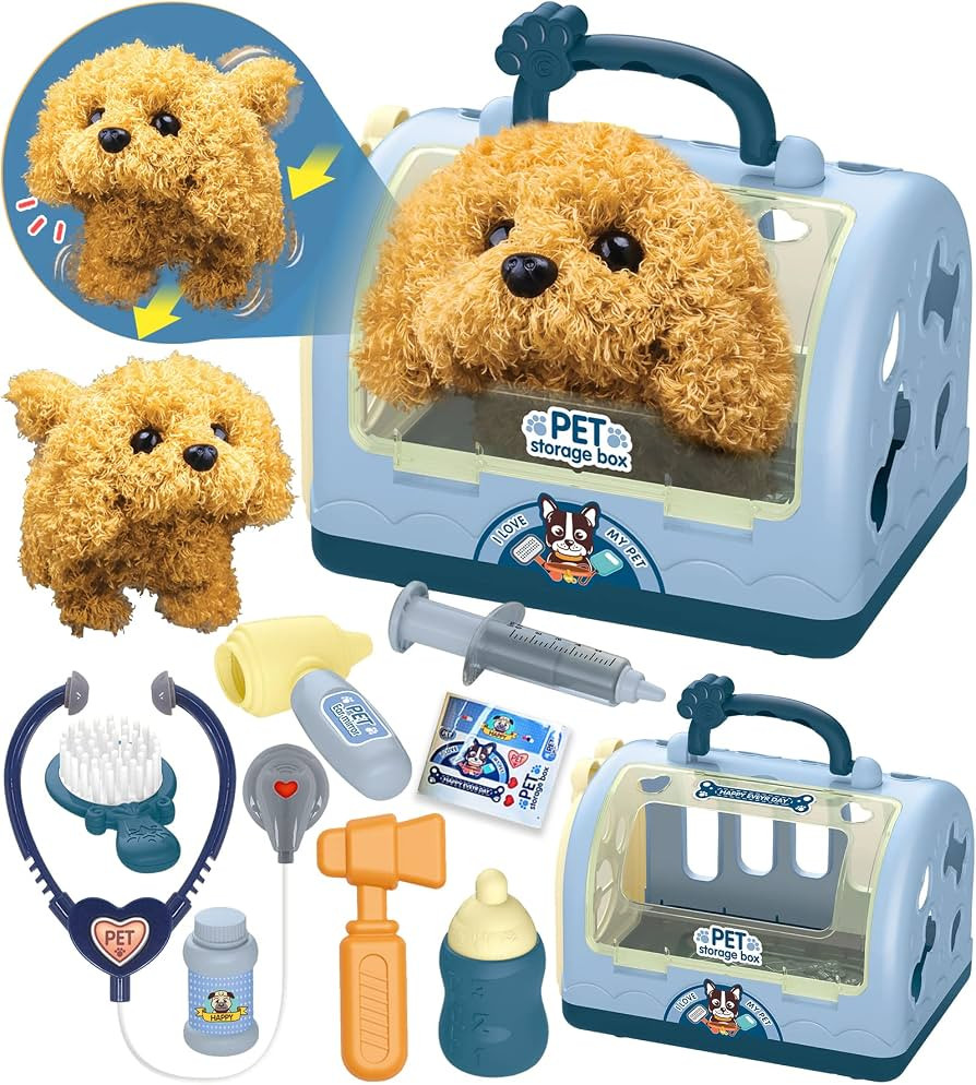 TEUVO Pet Care Playset Robot Dog Toys for Kids, 12Pcs Kids Vet Playset Toys Veterinarian Kit Doct... | Amazon (US)