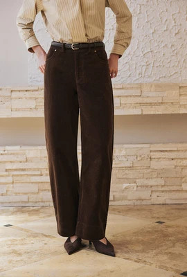 Emani Corduroy Barrel Pants - Brown | Petite Studio NYC