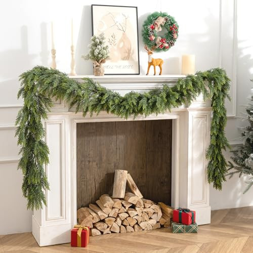 2PC 6FT Cedar Garland for Christmas Decoration-Realistic Faux Green Garlands for Mantle-Lush Artificial Greenery for Winter Mantle Fireplace Indoor Home Decor | Amazon (US)