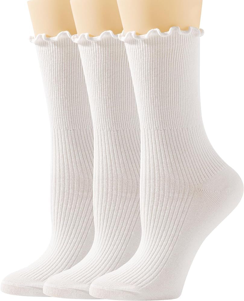 Ruffle Ankle Socks for Women, Casual Cute Socks - Soft Cotton Socks Ruffle Socks Low Cut Crew Fri... | Amazon (US)
