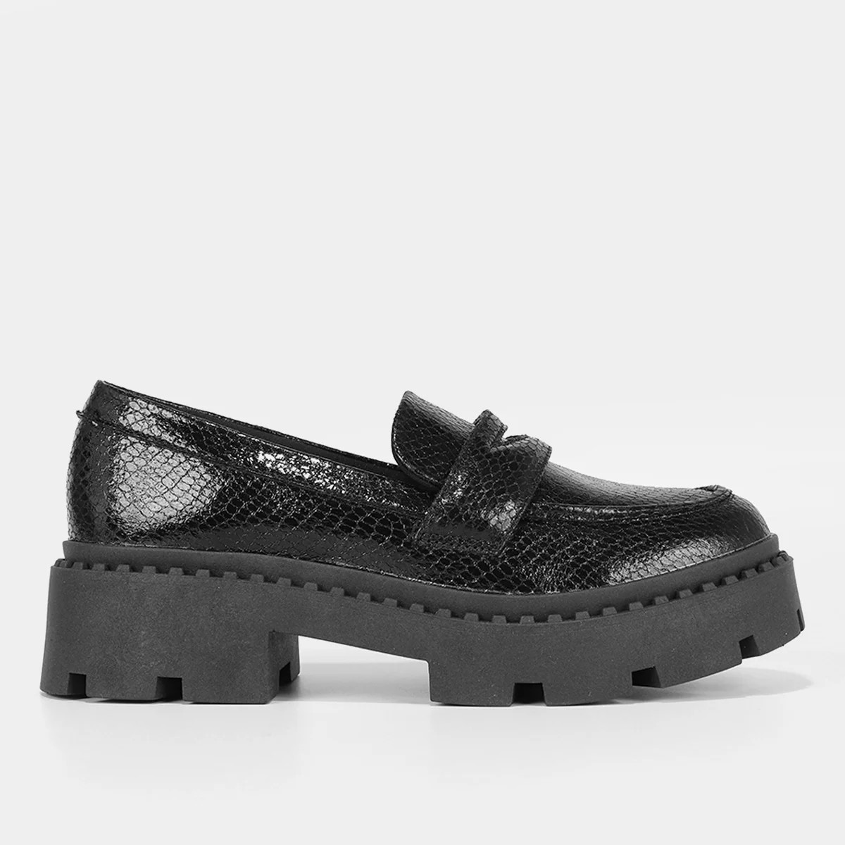 Mocassim Shoestock Tratorado Salto Alto Feminino - Preto | Zattini (BR)