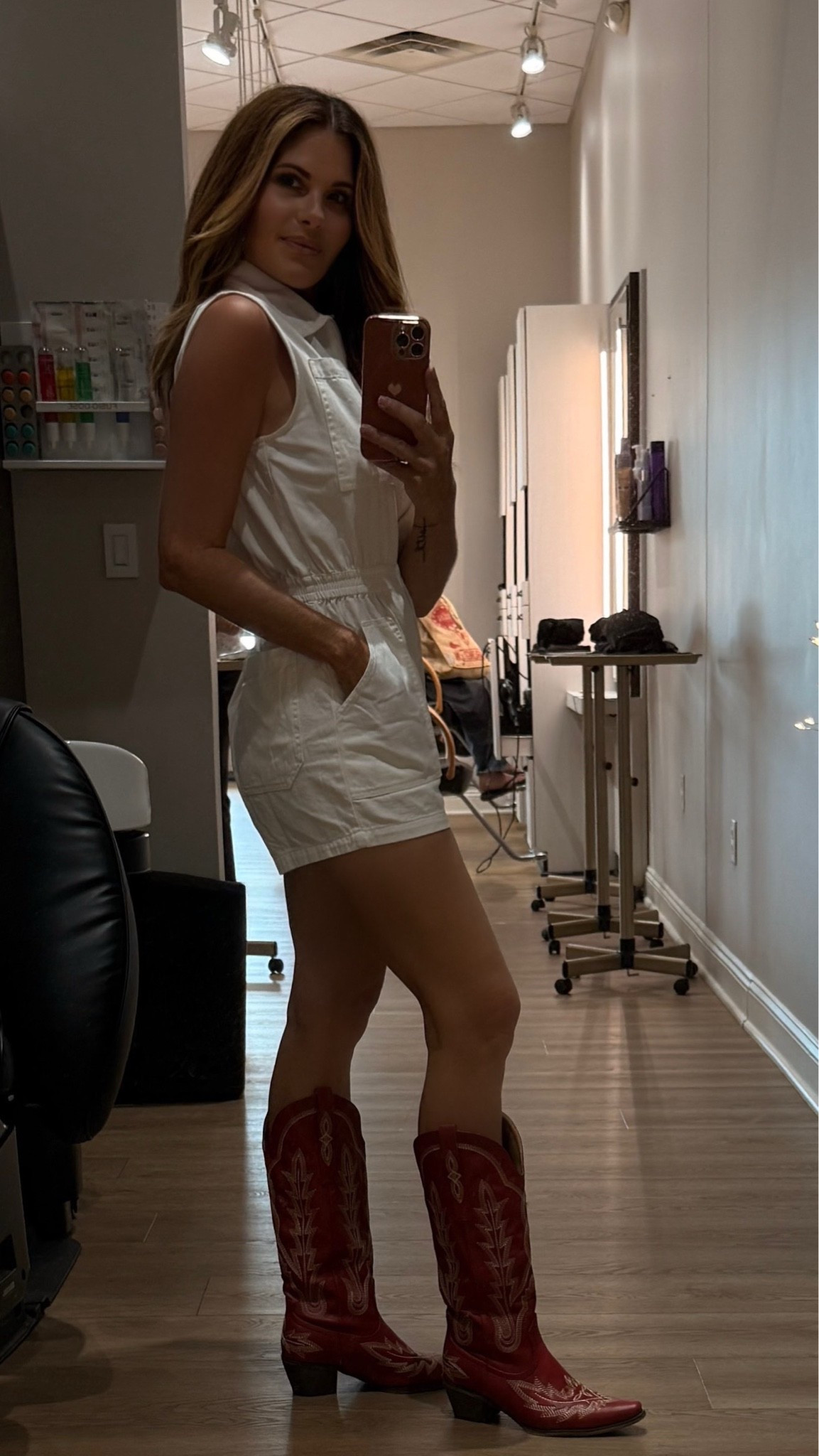 A jumpsuit and cowgirl boots, the perfect mix of polished and playful.

Shop this jumpsuit on Poshmark or eBay (Elan Sleeveless Molly Denim Romper), I’m wearing true to size

Boots - tts

#LTKdayinmylife #LTKOver40