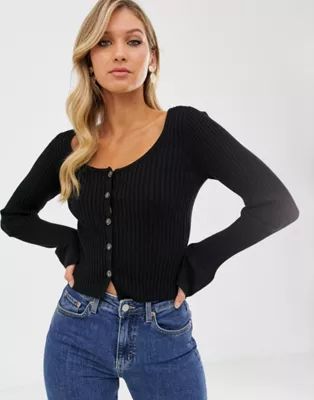 ASOS DESIGN scoop neck cardigan in skinny rib with buttons | ASOS US