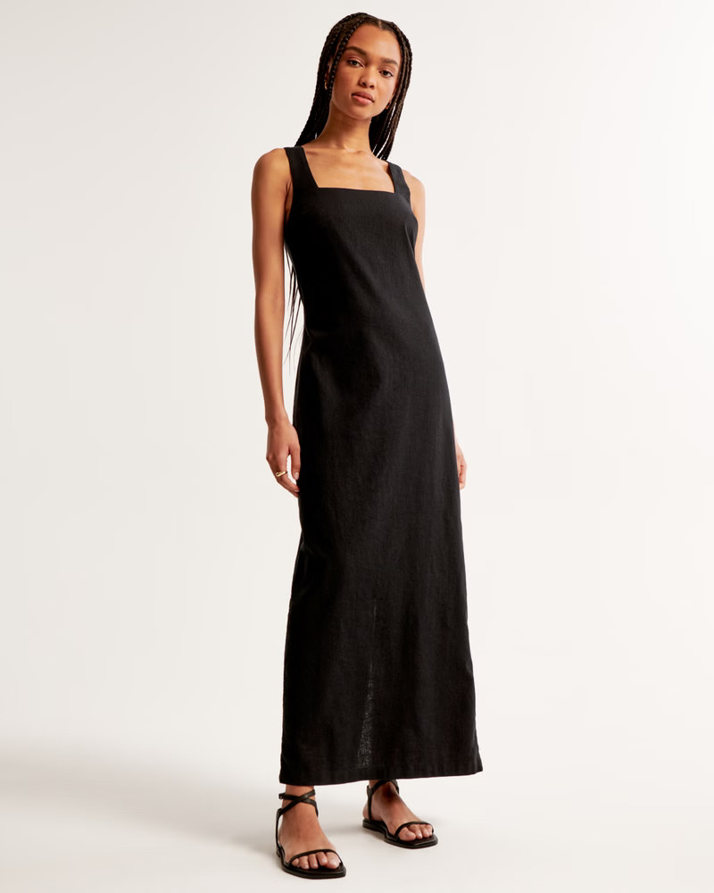 Linen-Blend Shift Maxi Dress | Abercrombie & Fitch (US)