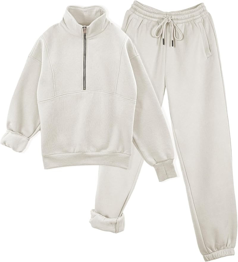 Womens Sweatsuits Fleece Lined Jogging Sweatpants and Half Zip Sweatshirts 2 Piece Matching Sweat... | Amazon (US)